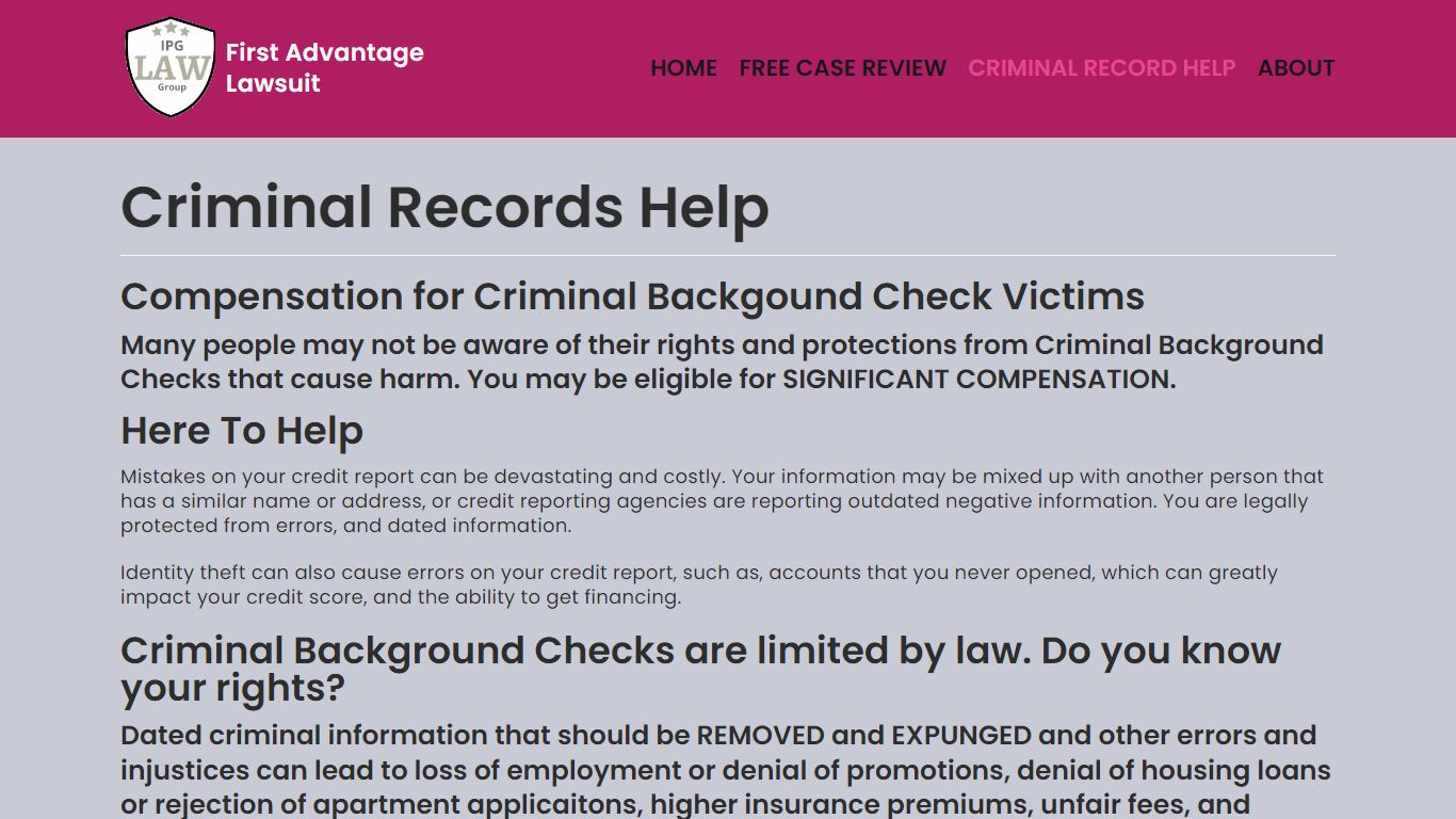 Criminal Records Help - First Advantage Lawsuit